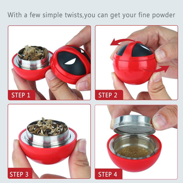 Deadpool Grinder Krydderkvern, Urtekvern med 2\" Pollenfanger, Holdbar Sink-Legering, for Urter, Pollen, Blomster, Sort Gaveeske