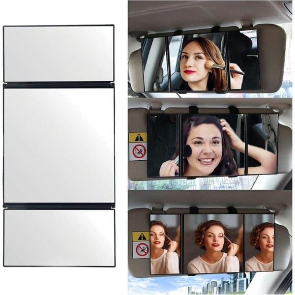 Universal trefoldet bil makeup spejl til solskærm kosmetik auto tilbehør