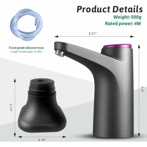 Elektrisk vattendispenser med USB, dubbel användningspump för flaskor - Kompatibel med camping, kontor, hem (Svart)