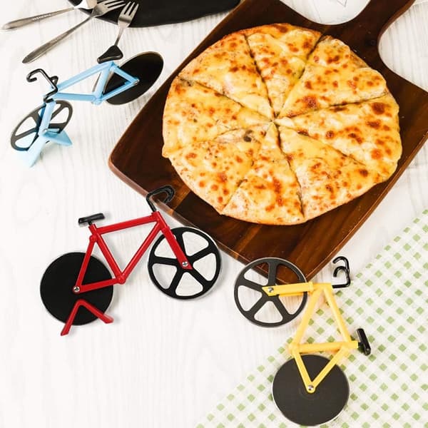 Sykkelpizzakutter, 100 % matvaregodkjent, non-stick belegg, rustfritt stål, dobbel pizzakutter, profesjonelt design