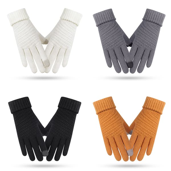 Vinter Touch-Handskar Dam Herr Varma Stretch Stickade Vantar Imitation Yellow