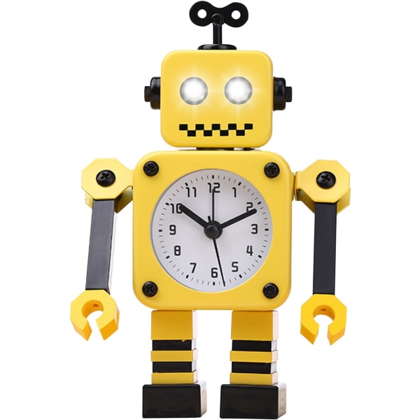 Robot väckarklocka, tyst väckarklocka i rostfritt metall med Flashi