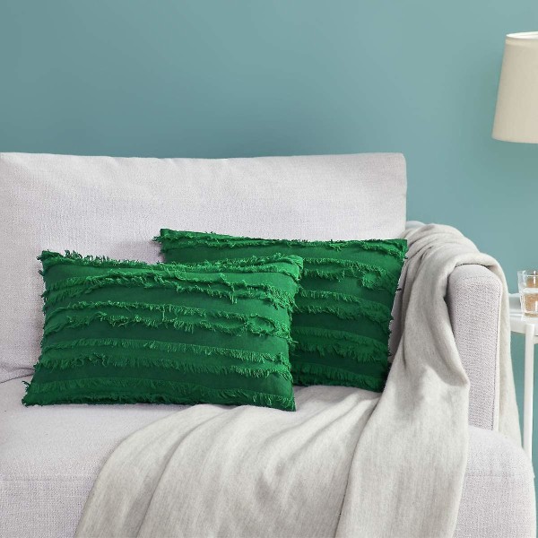 Set med 2 mjuka kuddfodral av konstgjord ull i mjuk plysch, mysigt dekorativt fyrkantigt rektangulärt Boho-kuddfodral för bäddsoffa Sovrum Vit 30x50cm