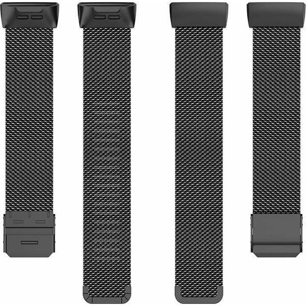 Luksuriøst Milanese loop-armbånd til Fitbit Charge 3/4 – sort rustfrit stålnet, låsbar spænde