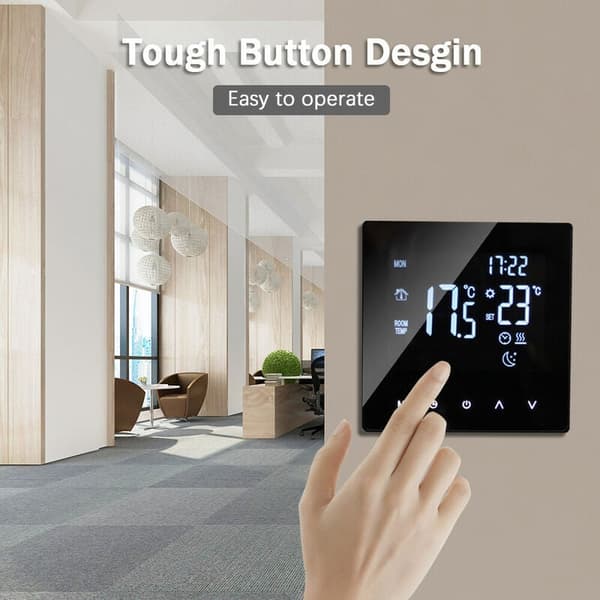 Programmerbar LCD Touch Termostat til Elektrisk Varme, Kompatibel med DEB, Sort