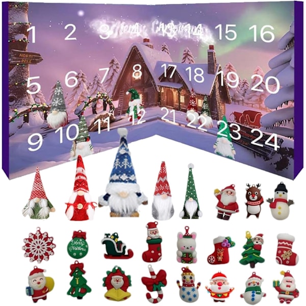 Adventskalender 2024, Juletellerkalender med 24 Figurer, Bærbar Julegave til Voksne, Barn og Venner 5 gnomes + 19 gadgets