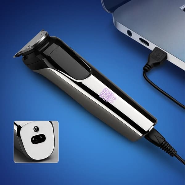 Trimmer- og barbersæt, metal, 5 i 1, USB, sort