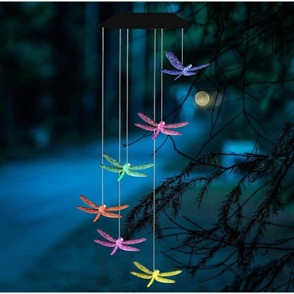 Solcelledrevet Kolibri Vindspil Lys LED Jul Sommerfugl Lys Have Sol Vindspil Lys Landskab Lys Have Lys Red 6 lamp holder Transparent Dragonfly