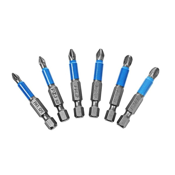 6 st halkfria magnetiska bits 50mm 1/4\" sexkant Phillips/krysspår skruvmejselbit Ph1/ph2/ph3/pz1/pz2/pz3
