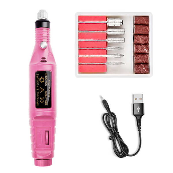 Elfil, elektrisk neglefil, 6 stykker inkluderet Sort pink
