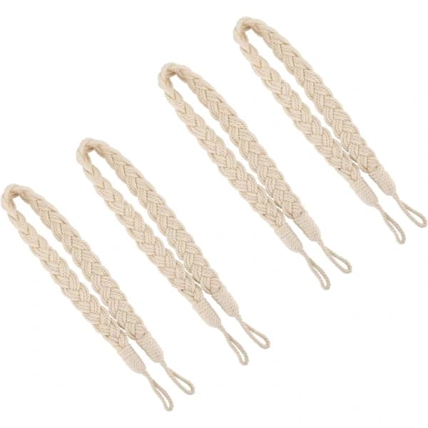 4-pack gardinomtag flätad bomull linne polyester rep hållare för vardagsrum sovrum badrum balkong 61 cm beige