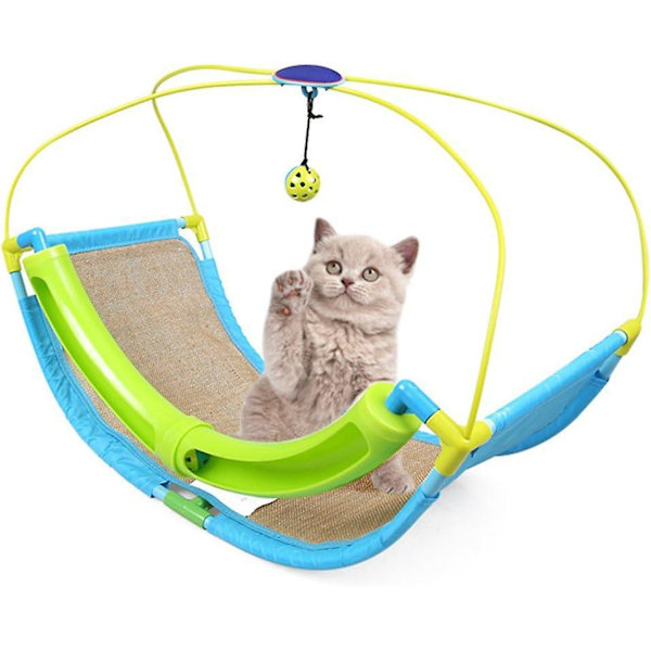 Inomhus kattsäng med klösmatta, vaggdesign för sommaraktiviteter och hängande bollar för berikning