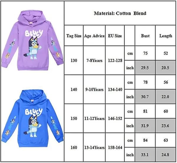 Bluey Barnehettegenser Tegneserieprint Uformell Genser for Gutter Jenter Blå 7-8 År Blue 7-8 Years