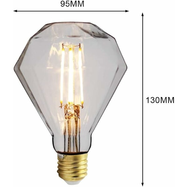 Led-lamput Vintage-lamppu 4W Diamond Edison -lamppu G95 220/240V E27 Erikoiskoristelamppu (Läpinäkyvä) [Energialuokka D]