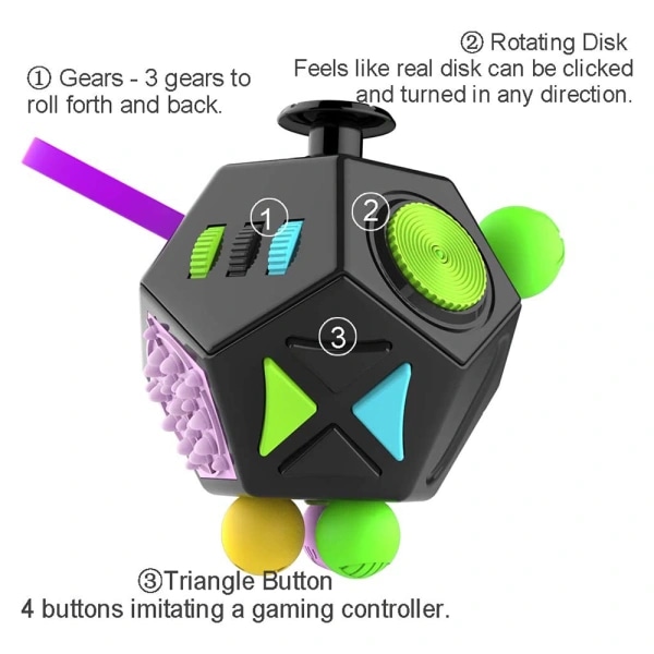 Anti-Stress Cube Legetøj til Angstlindring - Depressionslindrende Fidget Cube B4 black orange blue