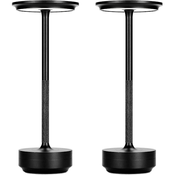 Sladdlös I-formad metallisk bordslampa med touchsensor, 3 färger dimbar laddningsbar skrivbordslampa Black 2pcs
