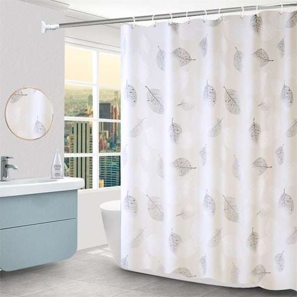 Bruseforhæng Vandtæt og skimmelresistent Bruseforhæng Frisk Blad Sæt 80 Bredde * 180 Højde + Teleskopisk 50-80 Stang + Ringe H Set80*180+rod+ring