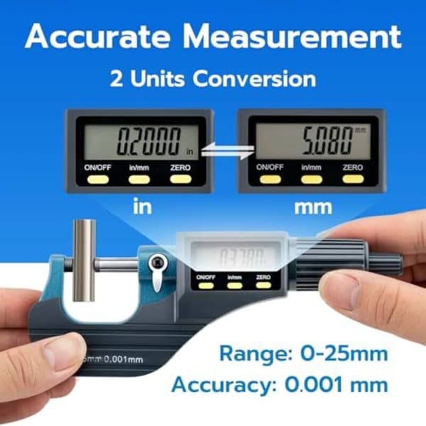 LCD Digital Utomhusmikrometer 0-25mm 0,001mm Upplösning