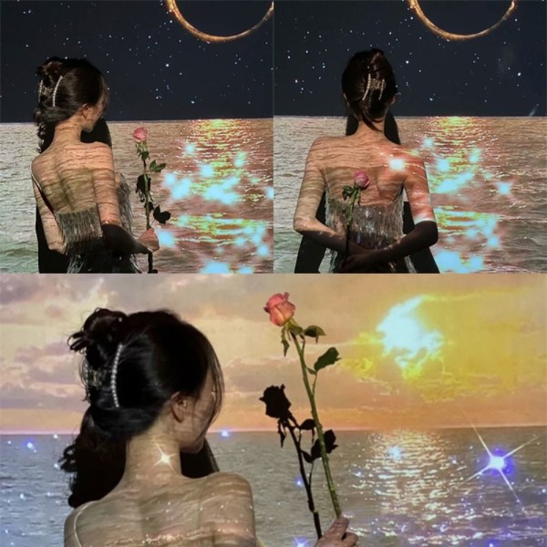 Moon Galaxy Projektionslampe Baggrund Atmosfære Nattlys Sort A-A