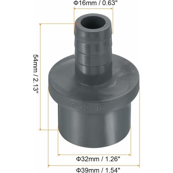 Reduceringskopplingar 32x16mm, 1-pack Direktadapter, Grå