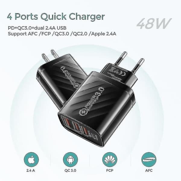 30w usb c hurtig oplader til iphone 13 12 xiaomi huawei samsung quick charge 3.0 4.0 eu sort