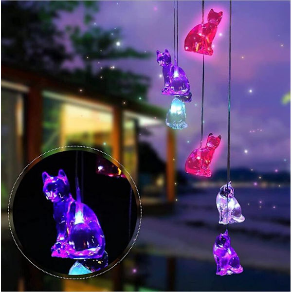 Solcelledrevet Kolibri Vindspil Lys LED Jul Sommerfugl Lys Have Sol Vindspil Lys Landskab Lys Have Lys Red 6 lamp holder Cat Model