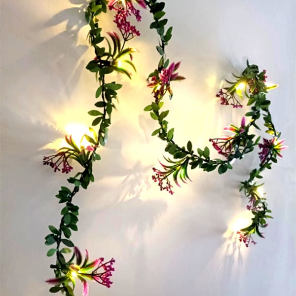 Rosaröda rottingljussträng LED skum små vita blommor rottingljussträng bröllop inomhus balkong dekorativt ljus White flowers and vines 3m 20LED (usb)