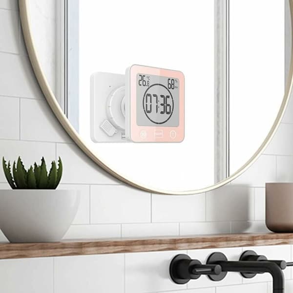 Dusjklokke for bad, LCD digital alarm, termometer hygrometer, nedtellingstimer (rød)
