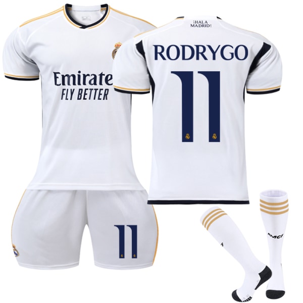 2023-2024 Real Madrid Hjemme Barn Fotballskjorte Nr. 11 RODRYGO Nr. 11 RODRYGO 10-11 År No. 11 RODRYGO 10-11 Years