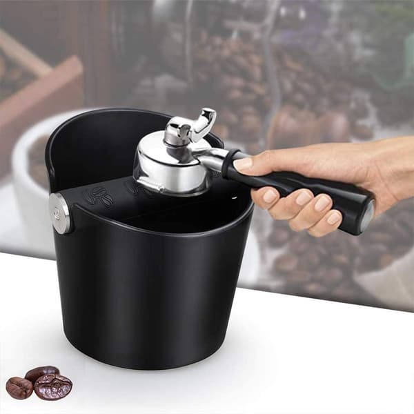 Kaffebankeboks, ABS-grutbeholder med avtakbar gummistang, sklisikker base for espressomaskiner, svart, 12 cm