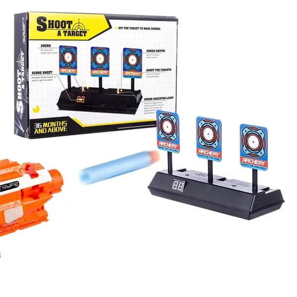 Elektronisk scoringsmål til Nerf Gun, automatisk nulstilling af blød kugle skydeøvelseslegetøj til drenge, ABS-plast, sort