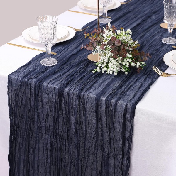 Boheme bordløber til rustikt bryllup marineblå 90x180