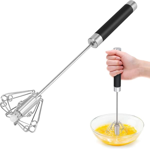 Håndholdt eggvisp, 25 cm halvautomatisk roterende visp i rustfritt stål, håndtrykksmikser for egg, krem og sauser, sølv