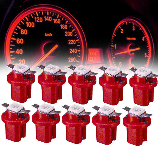 10x T5 B8.5D 5050 SMD Auton kojelaudan mittariston LED-valot Punaiset lisätarvikkeet