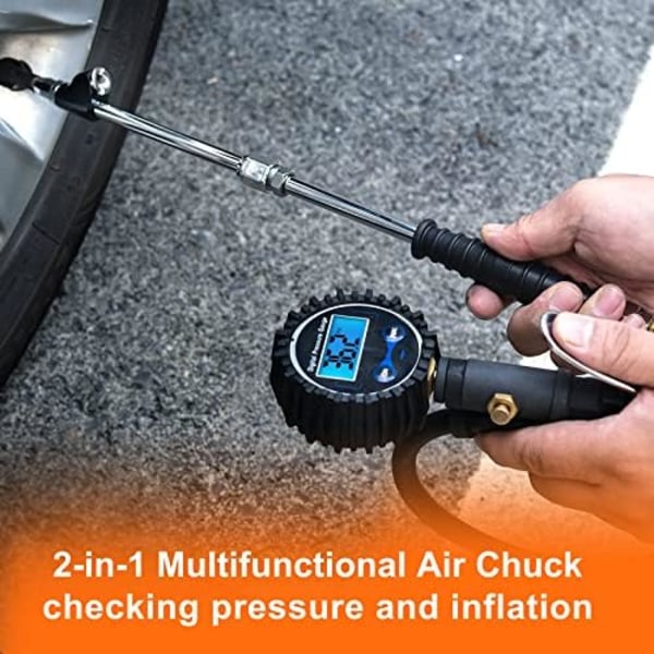 SAFELIFE 1/4\" FNPT Extended Reach Dual Head Air Chuck, 14.6'' Extended tilt lock tire pump chuck with grip handle, 2-way Connecti 9.4inch