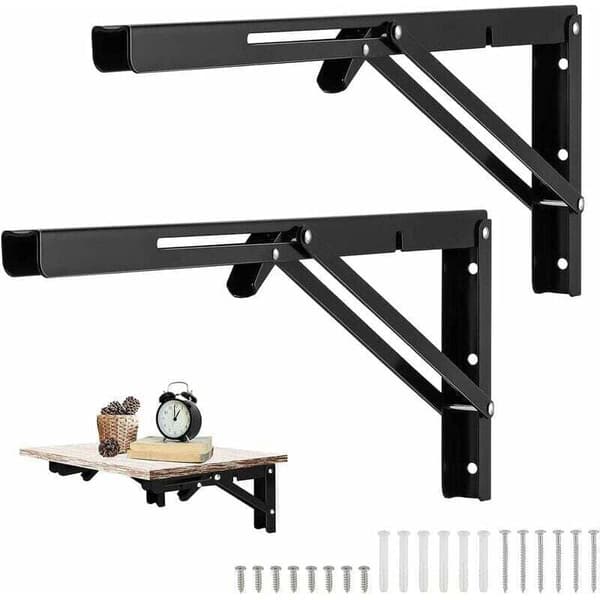 2 kraftige foldbare hyldeknægte, 500x170 mm, sort, kompatible med garageværksted, vægmonterbare