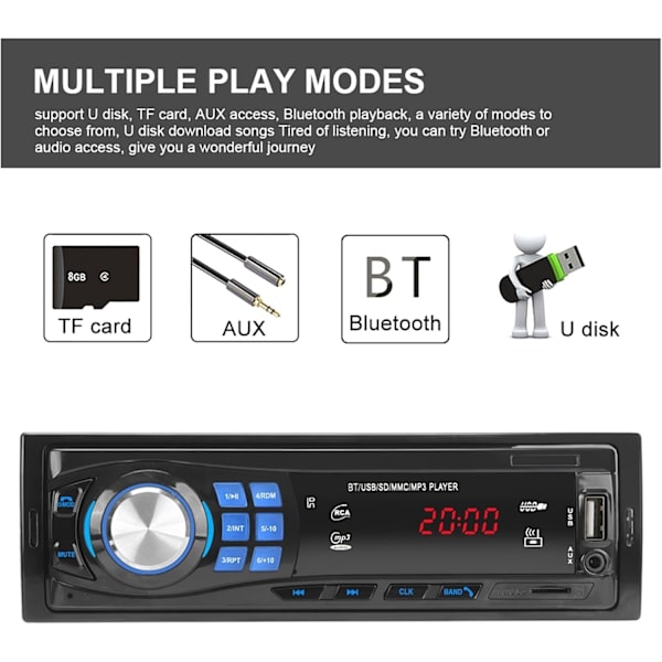 Auton 1 DIN -autoradion Bluetooth FM -stereoradio USB SD AUX -audiosoitin Auton elektroniikka Kojelaudan 12-napainen autoradion soitin