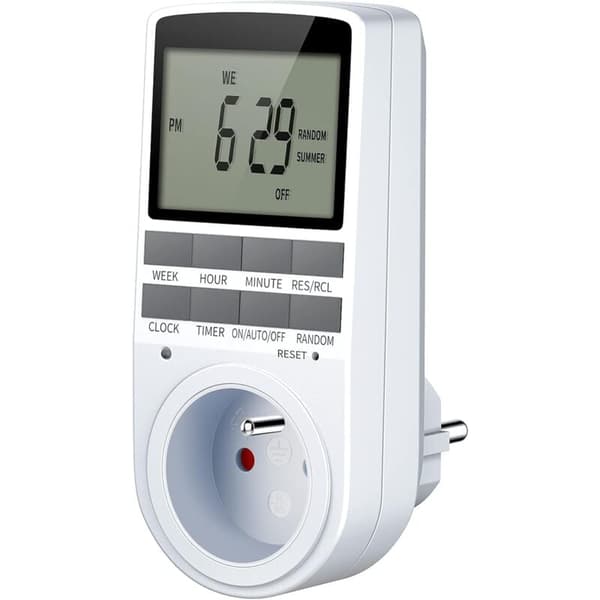 Programmerbar digital timerplugg med stor LCD-skjerm, 10 daglige ukentlige programmer, tilfeldig tyverisikringsmodus, kompatibel med Philips, 1 stk