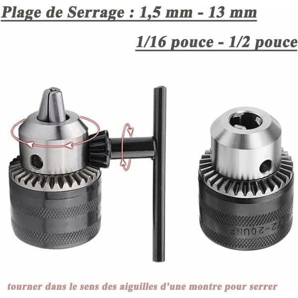 6,35 mm hex skaft hurtigskift borepatron adapter 1/2-20unf konverter med nøgle