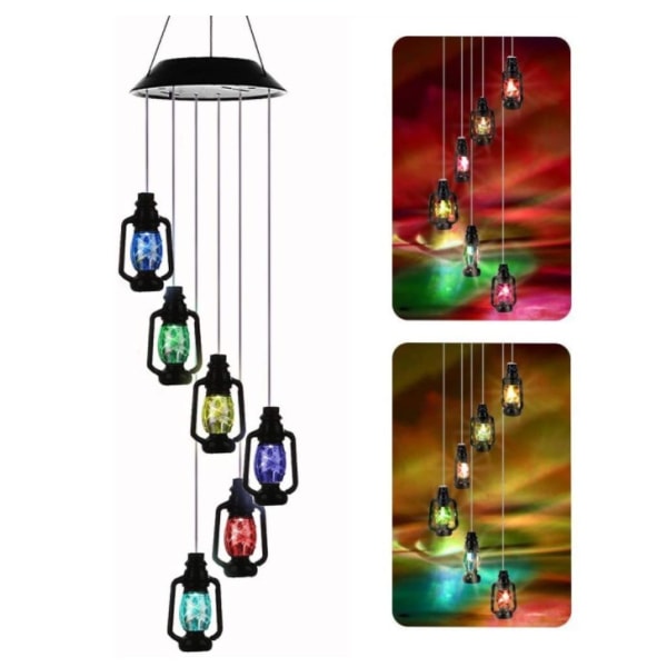 Solcellskolibri vindklocka ljus LED jul fjäril ljus trädgård sol vindklocka ljus landskapslampa trädgårdslampa Red 6 lamp holder Kerosene bottle