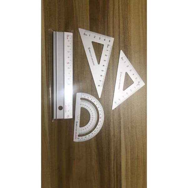 Arkitektskala i metall - 4 st Tekniska ritningsgeometriset, Matematiskt geometriverktyg, Gradmätare, Triangulär (Silver)