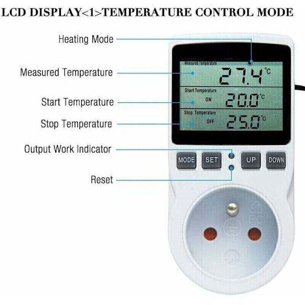 Digital Termostat Socket med Sensor - Programmerbar Timer til Drivhus Akvarie Opvarmning - Kompatibel med Braun Philips