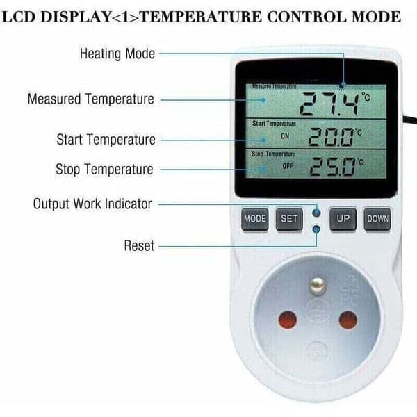 Digital termostatkontakt med sensor - Programmerbar timer for drivhusakvariumoppvarming - Kompatibel med Braun Philips