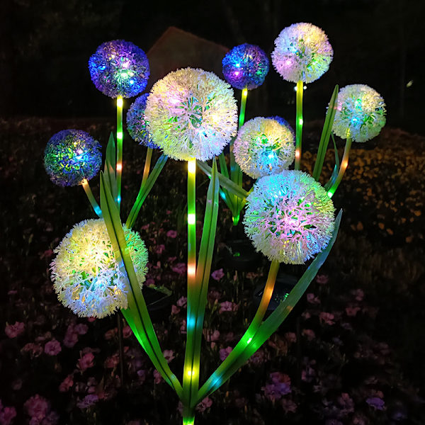 3-hodet solcelledrevendelys utendørs bakkeinnsatt plen hage dekorativt lys LED løkball blomst landskapslys Square large plate with flash 3 Dandelion Warm Light