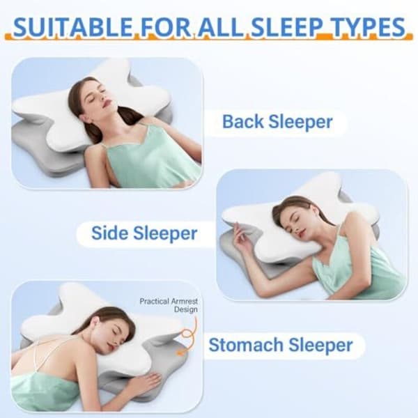 Memory Foam Nackkudde för Sidosovare Ryggsovare Magsovare 59x40x9/12cm Cervical Support Kudde Vit