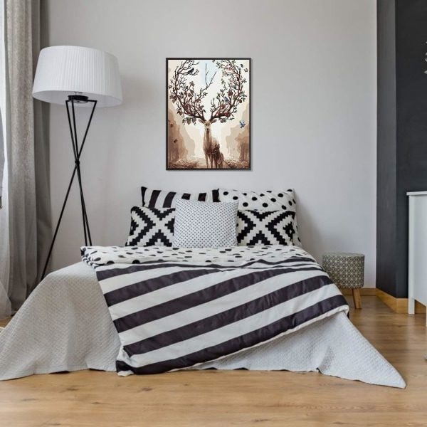 Numerotaide, DIY-numeromaalaus hirvestä, luovat harrastusmaalaussarjat, maalaa numeroiden mukaan lapsille/aikuisille/senioreille, ilman kehystä (40 x 50 cm)