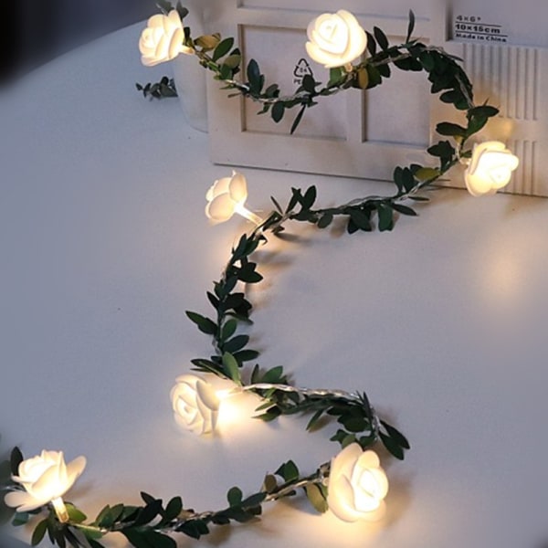 Rosaröda rottingljussträng LED skum små vita blommor rottingljussträng bröllop inomhus balkong dekorativt ljus Small white flower vine 1.5m 10LED (battery box)