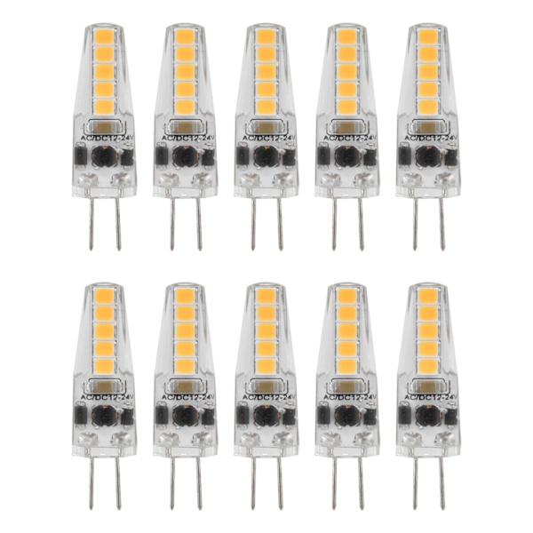 10 stk G4 LED-pærer 2W Bi Pin Base Dimbare pærer til lysekrone Taklampe Bordslampe Varm hvit 3000K AC 12‑24V