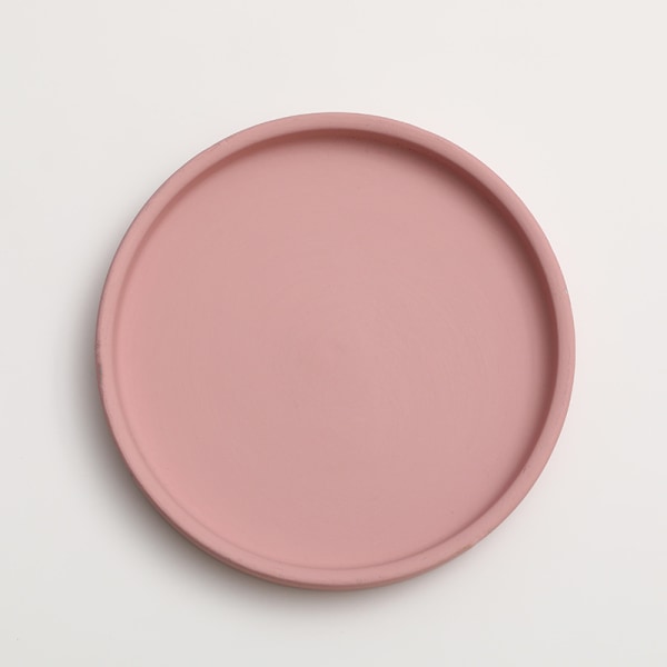 Keramisk rund blomsterpot vandbakke dekoration Morandi pigment brændende base fortykket pude vandopbevaringsbakke Pink 22.5*2.5cm (inner diameter 21cm)