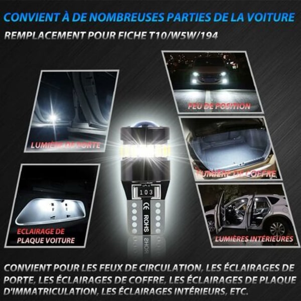 T10 W5W LED-lampor 12V-24V 6000K Vit för bilens positionsljus